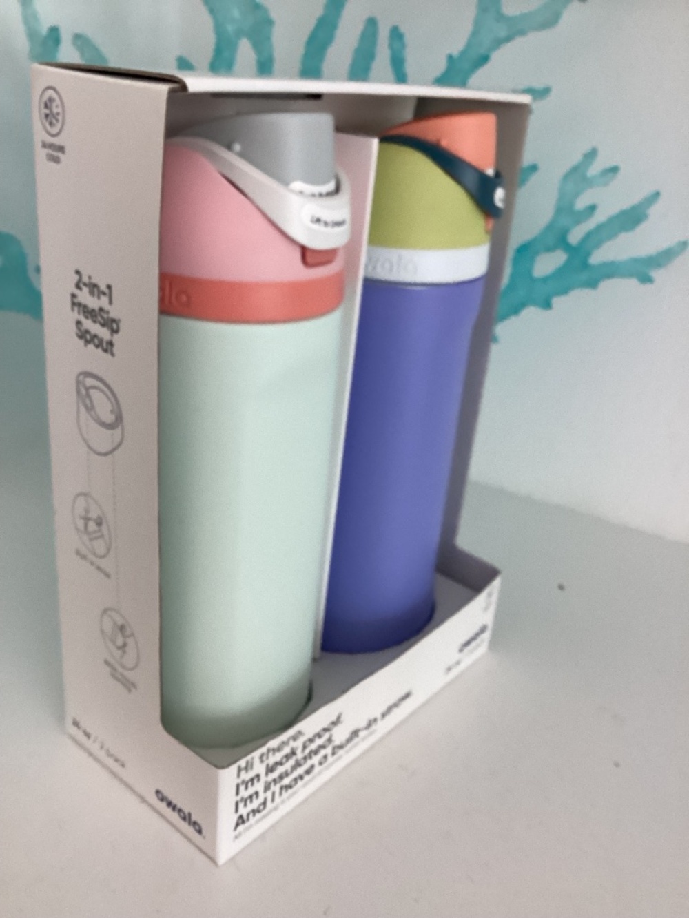NEW Set of 2 OWALA 24oz stainless steel purple and sage color Water Bottles - Picture 3 of 6
